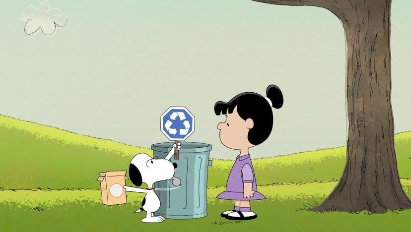 Snoopy's new Earth Day cartoon highlights the importance of recycling.