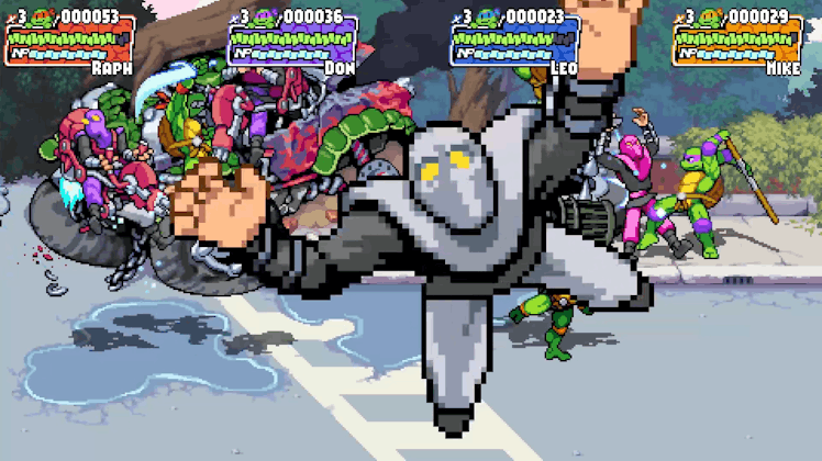 TMNT: Shredder's Revenge throwing enemy at the screen