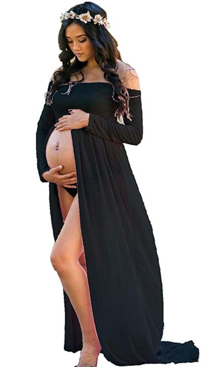Maternity Maxi Chiffon Photography Dress Split Front Gown
