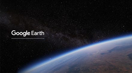 An image of the surface of Earth from space with the text 'Google Earth'