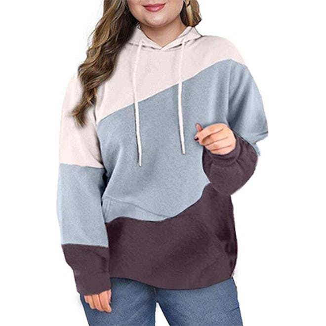 Eytino Plus Size Striped Pullover Hoodie