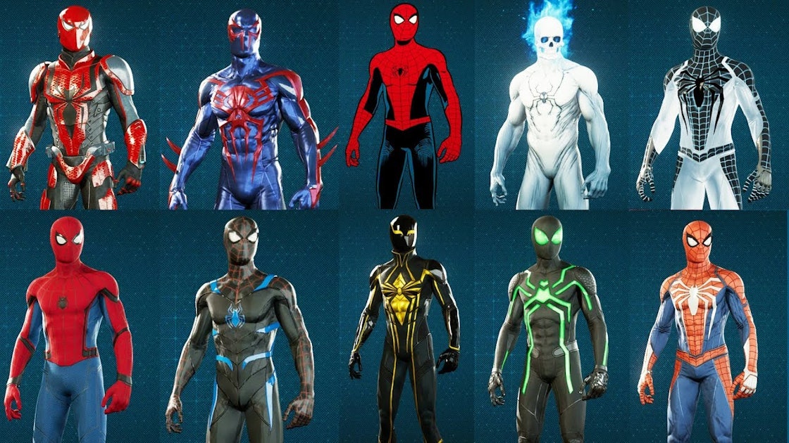 Как открыть костюмы. Spider man ps4 костюмы. Костюмы человека паука ps4 дополнение. Marvel Spider man ps4 костюмы. Марвел человек паук игра костюмы.