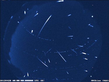Composite image of Lyrid and not-Lyrid meteors over New Mexico from April, 2012. 