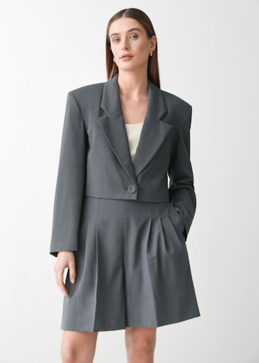 Boxy Padded Shoulder Wool Blazer