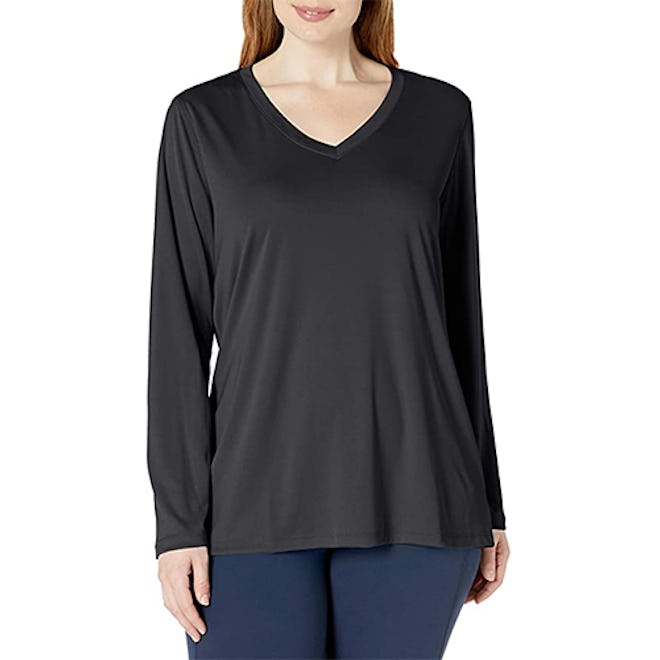 JUST MY SIZE Plus Size Active Cooldri Long Sleeve V-Neck Tee