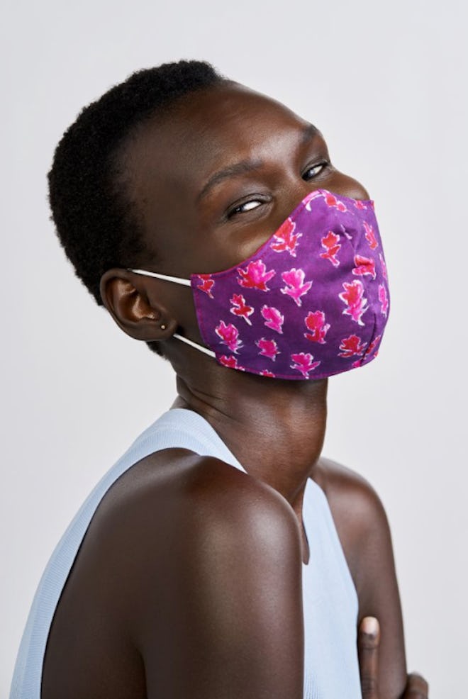 Impower by Prabal Gurung Reversible Face Mask in Purple Red Floral Print
