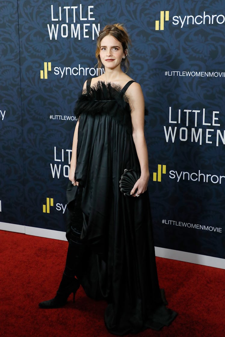 Emma Watson in a black gown at the Little Women movie premiere