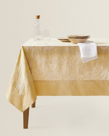 Yellow Embroidered Tablecloth
