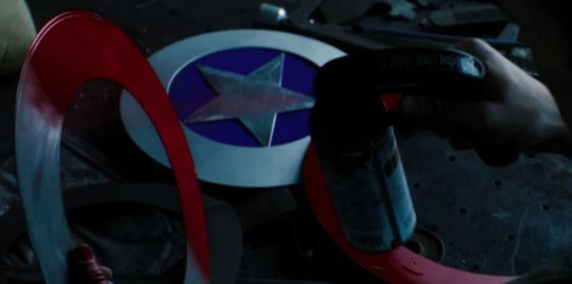 John Walker making a new Captain America shield in the end credits scene of 'Falcon and the Winter S...