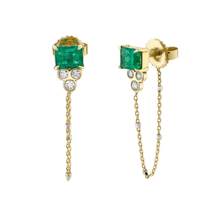 Emerald Triple Twinkle Chain Earrings