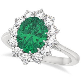 Oval Emerald And Diamond Ring 14K White Gold