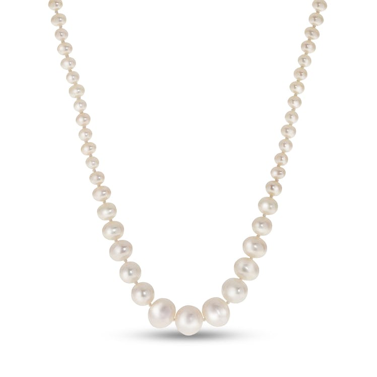 3.0-8.0mm Baroque Cultured Freshwater Pearl Graduated Strand Necklace with Sterling Silver Filigree ...