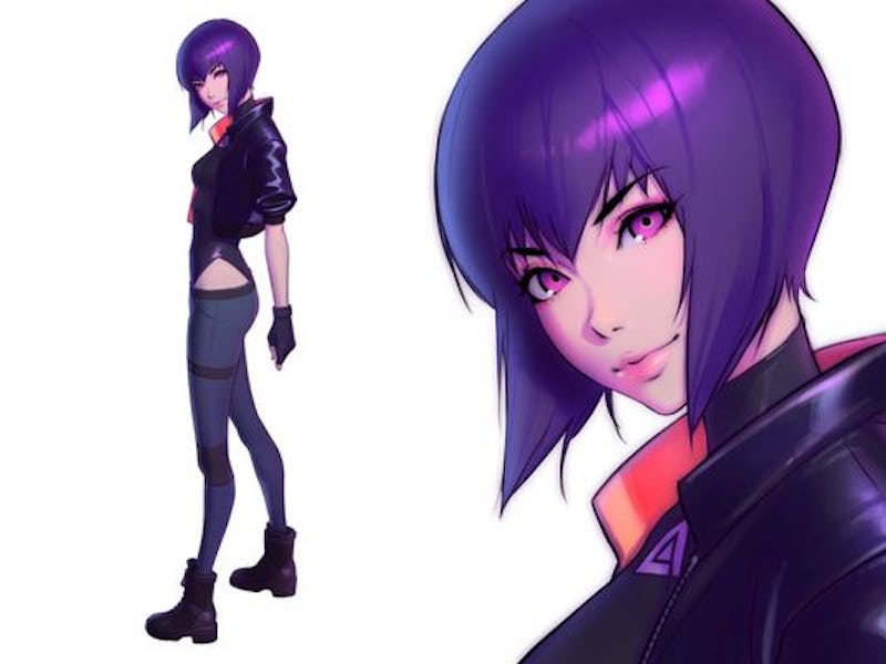 Ghost In The Shell character Motoko Kusanagi is seen in doubles. One with a full body shot, the othe...
