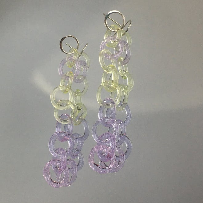 Long Lime & Lilac Chain Earrings 