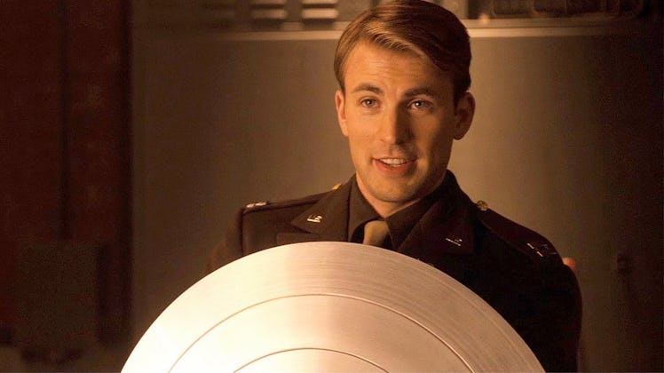 Chris Evans holding shield in Captain America: The First Avenger