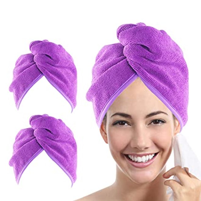 YoulerTex Microfiber Hair Towel Wrap (2-Pack) 