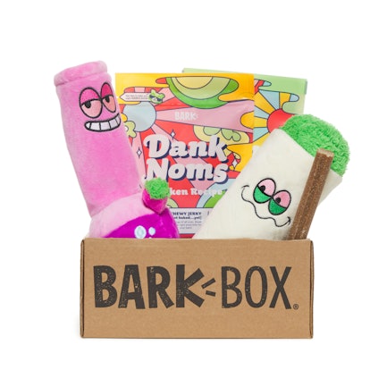 This Bud Hounds BarkBox for April 2021 is filled with weed-themed dog toys.