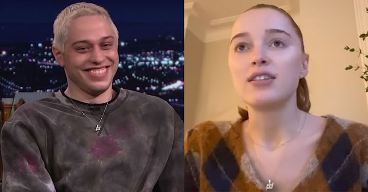 Pete Davidson and Phoebe Dynevor wearing matching necklaces.