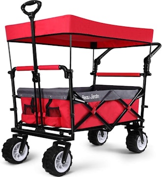 BEAU JARDIN Folding Push Wagon Cart with Canopy