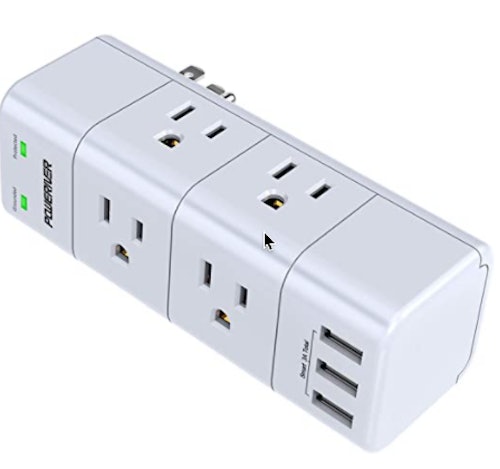 POWERIVER Surge Protector Wall Mount Outlet Splitter with Rotating Plug 
