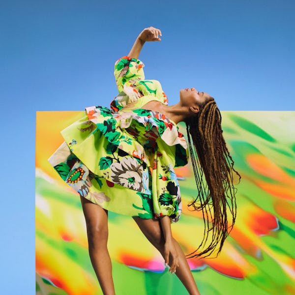 Model wearing a Christopher John Rogers dress from Target's Spring 2021 Designer Dress Collection.