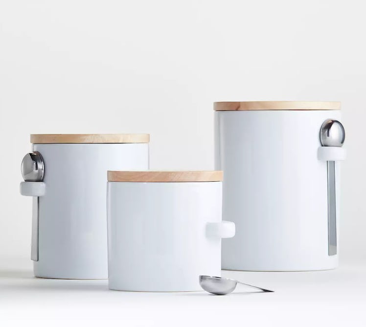 White Ceramic Canisters with Scoop