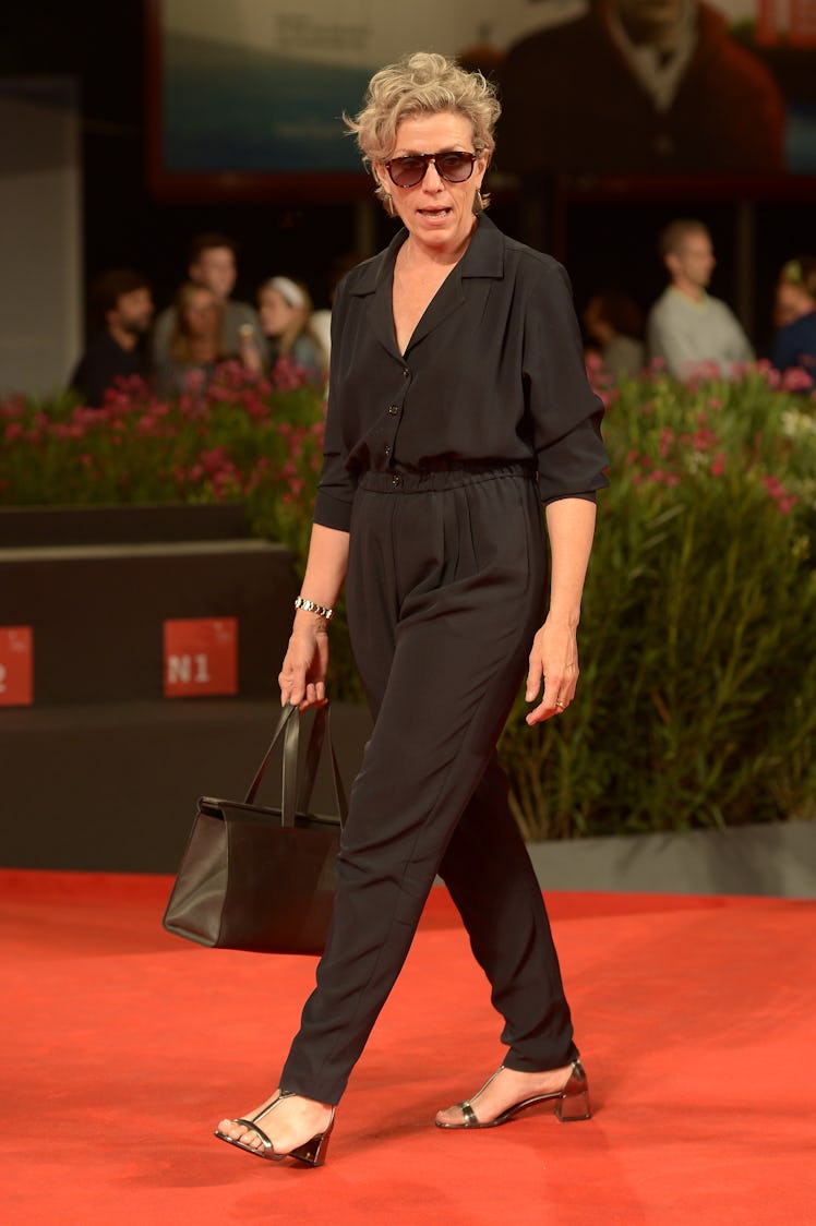 Frances McDormand in a black jumpsuit