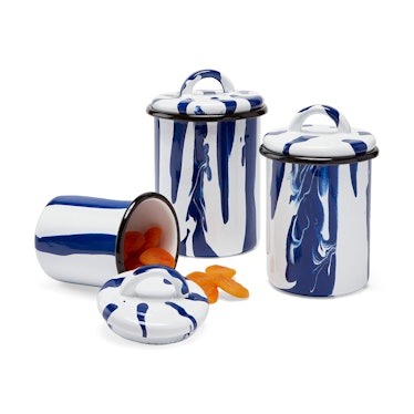 Striped Enamel  Blue Jars