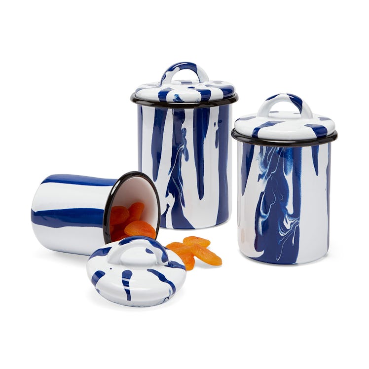 Striped Enamel  Blue Jars
