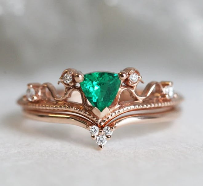 Emerald Trilliant Cut Engagement Ring