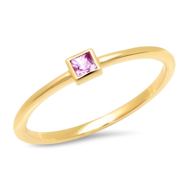 Pink Sapphire Princess Cut Pinky Ring