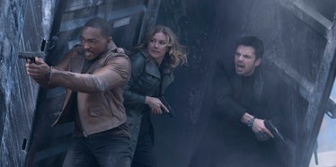 Anthony Mackie, Emily VanCamp, and Sebastian Stan in "The Falcon and the Winter Soldier" episode 3