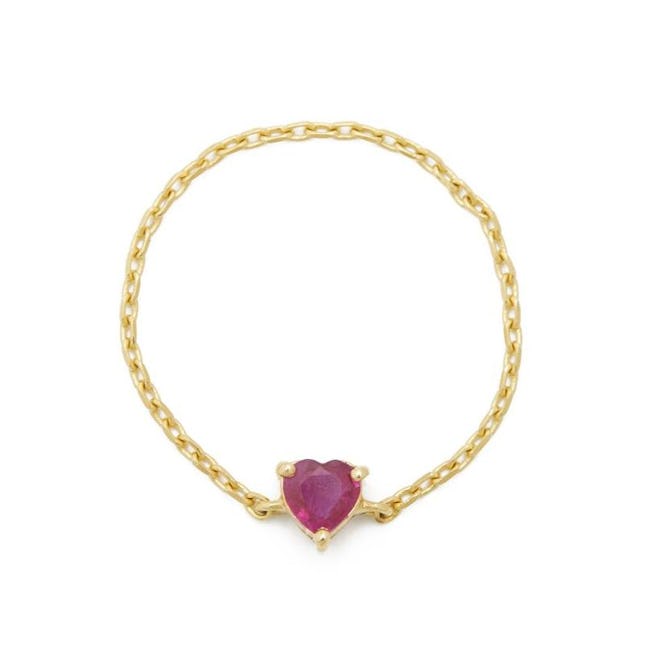Ruby Heart Chain Ring 