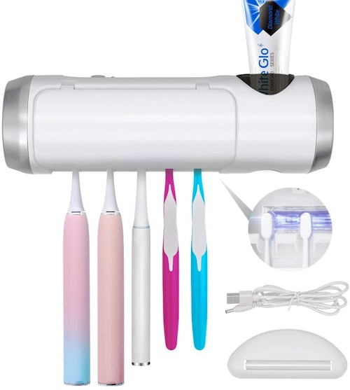 SARMOCARE 5-Toothbrush & Toothpaste Holder With Clean Function & Blue Light
