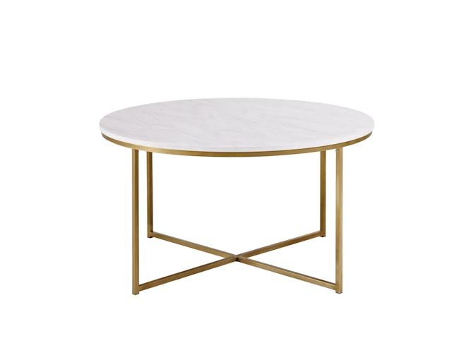 Daisy Faux Marble and Gold Round Coffee Table