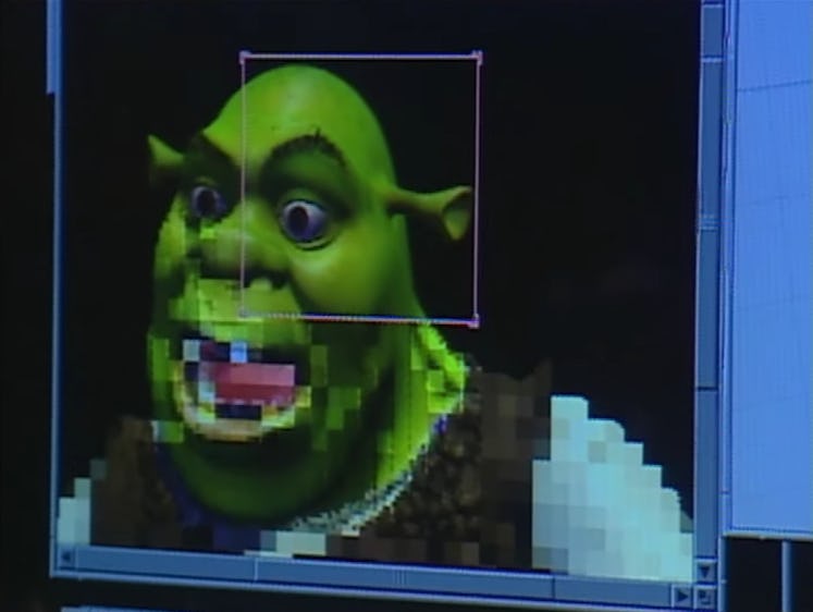 Making of the Shrek movie on the computer screen