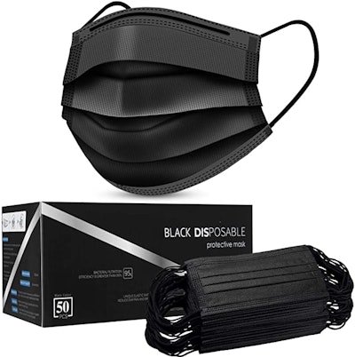 SUDILO Black Disposable Face Masks (50-Pack)