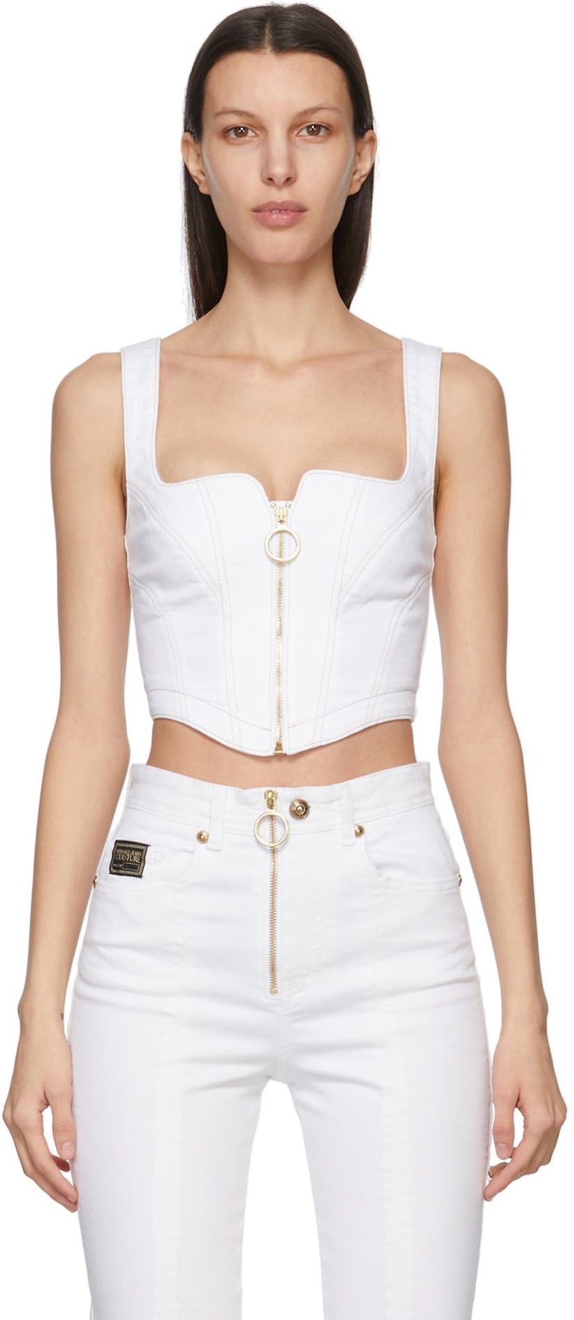 White Denim Corset Tank Top