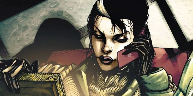Contessa Valentina illustrated holding a phone and looking at something