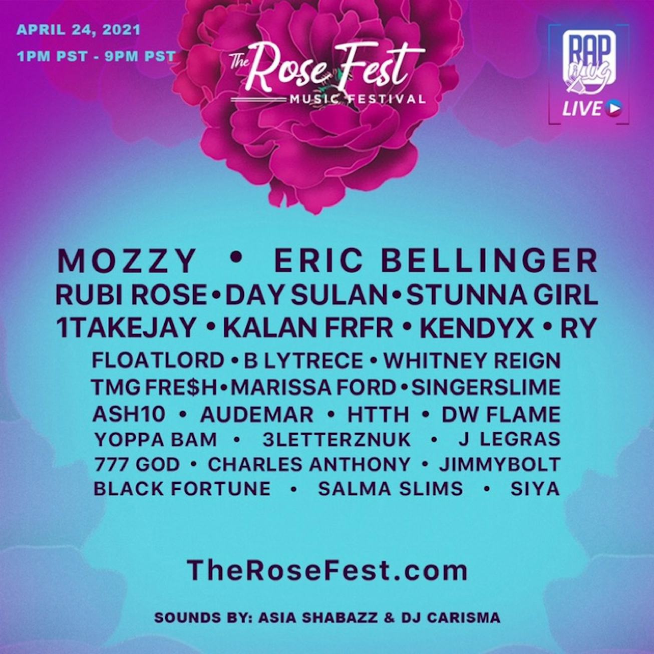 The lineup flyer for The Rose Fest.