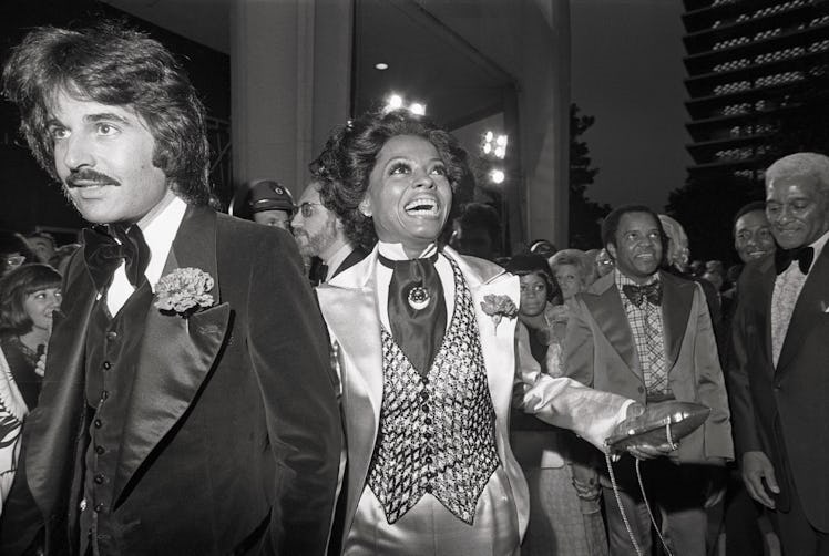 Diana Ross short, loose curls and Bob Ellis with a mullet at the Oscars in 1973