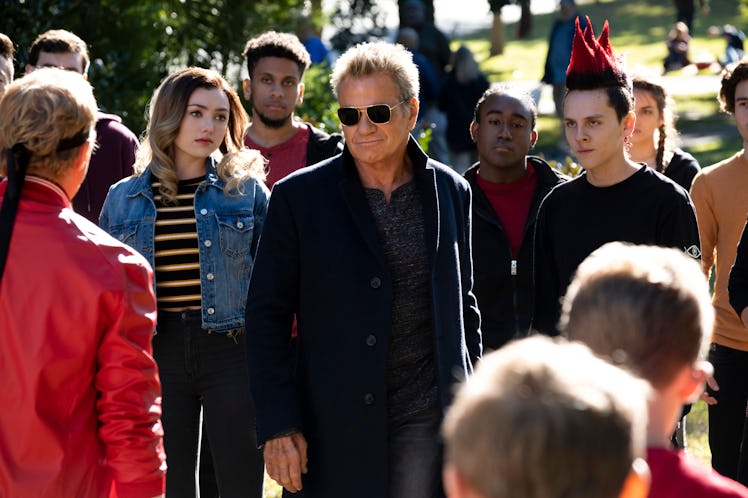 PEYTON LIST as TORY, MARTIN KOVE as JOHN KREESE, and JACOB BERTRAND as ELI in episode 307 of COBRA K...