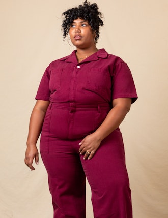Short-Sleeve Jumpsuit In Cranberry Red