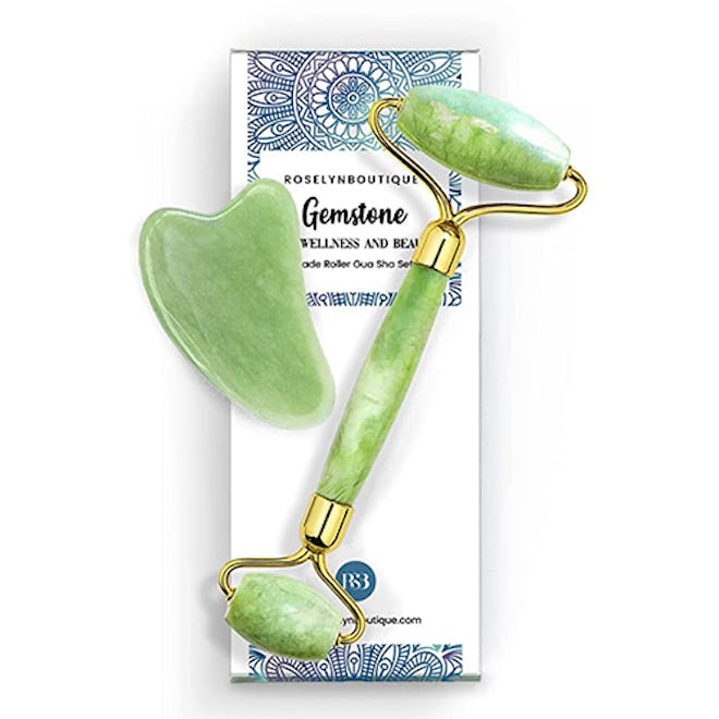 RoselynBoutique Jade Roller for Face and Gua Sha Set 