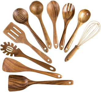 XDOWMOADT 10-Piece Teak Wooden Utensil Set 