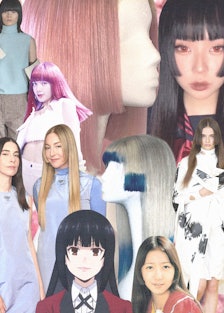 Collage by Tilden Bissell for W magazine of multiple women wearing the Hime Haircut