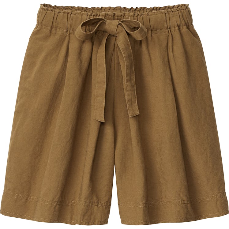 Linen-Blend Tucked Shorts