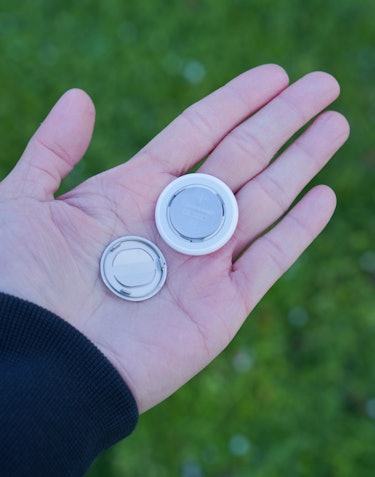AirTag opened up uses a single CR2032 coin-cell battery.