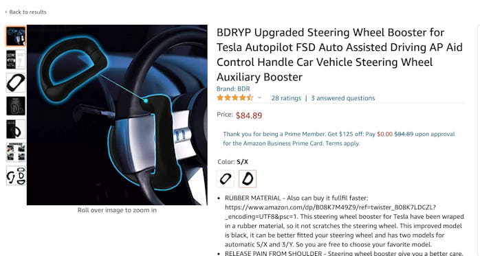 Products available on Amazon fool a Tesla’s Autopilot software into thinking a driver’s hands are on...