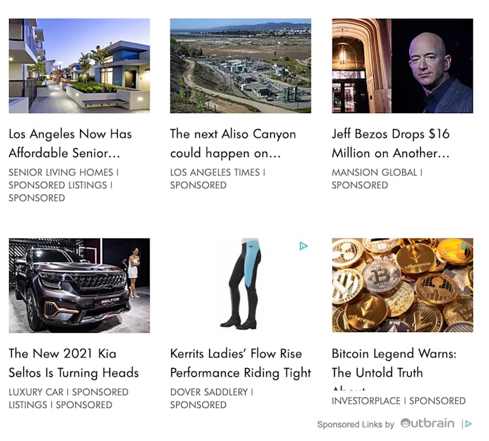 A screenshot of Outbrain's recommended articles.